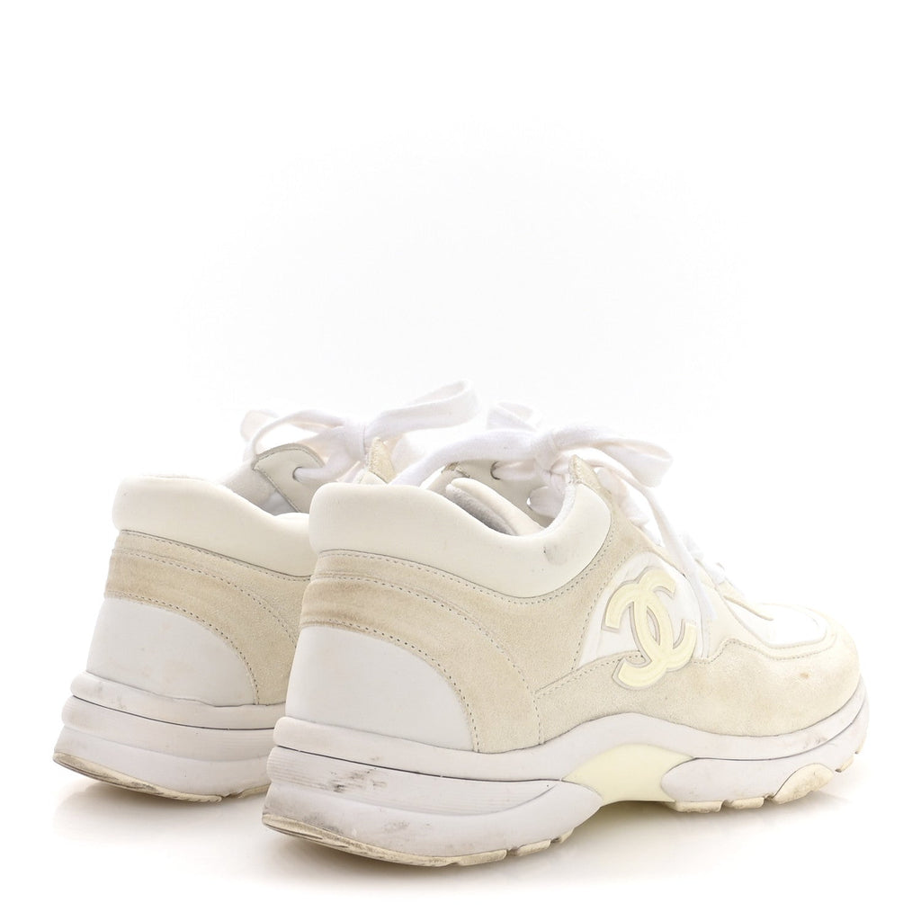 Suede Calfskin Fabric CC Sneakers 36 White