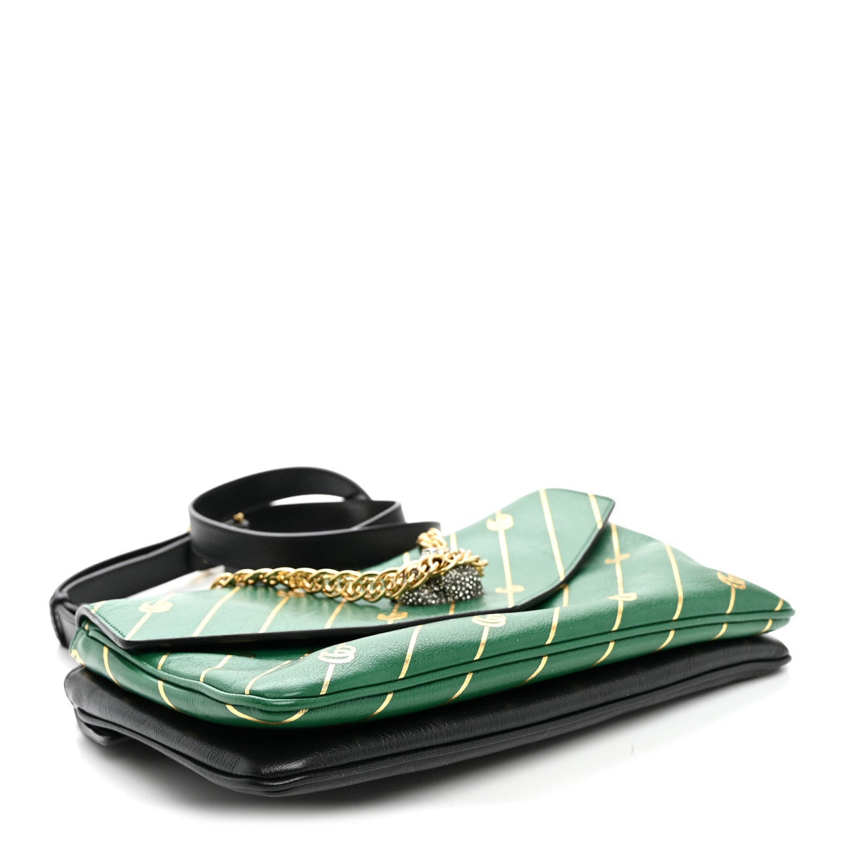 Calfskin Diagonal GG Medium Thiara Double Envelope Shoulder Bag Emerald Green Black