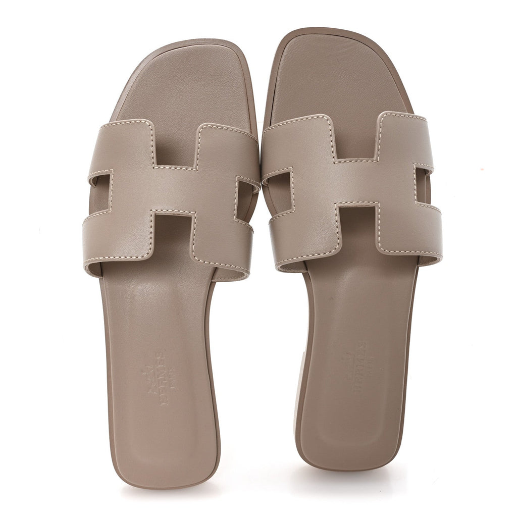 Box Calfskin Oran Sandals 37 Beige Mastic