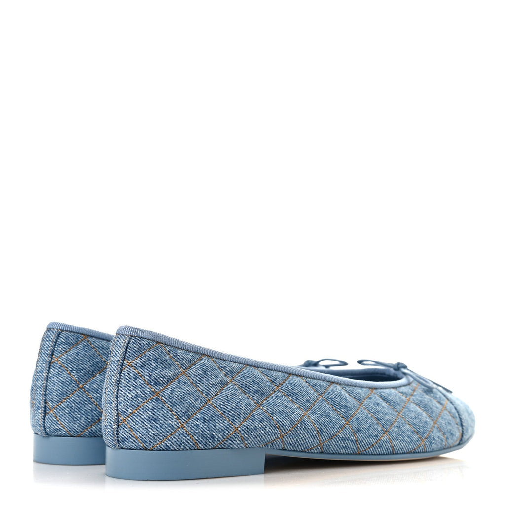 Denim Quilted CC Cap Toe Ballerina Flats 40.5 Light Blue