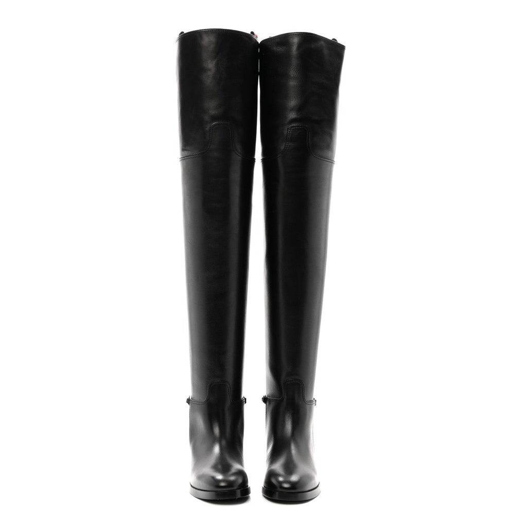 Calfskin Slim Horsebit Over The Knee High Boots 37 Black