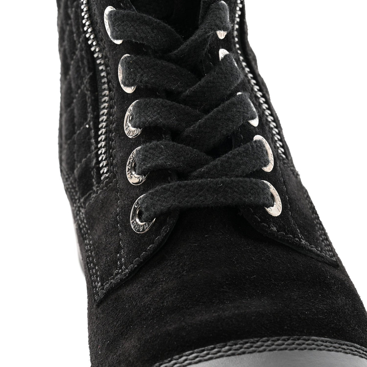 Suede Calfskin Quilted Lace Up Boots 38 Black