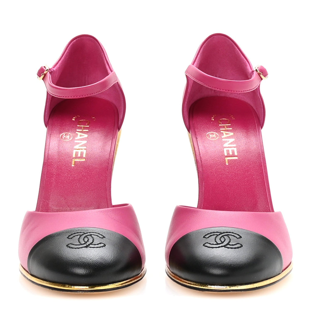 Lambskin Cap Toe Open Wedge Pumps 40 Fuchsia Black