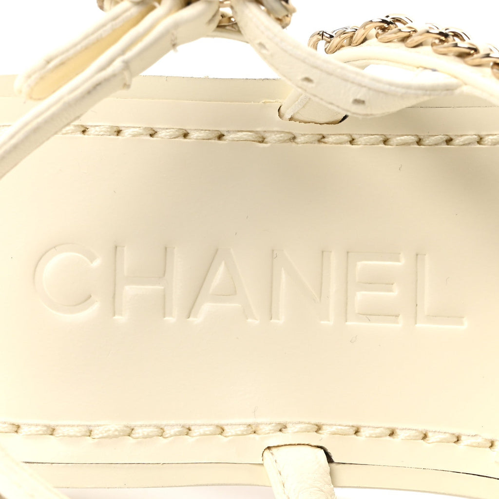 Lambskin CC Chain Flat Sandals 36.5 Ivory