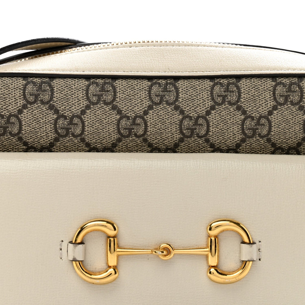 GG Supreme Monogram Small Horsebit 1955 Shoulder Bag Beige Mystic White