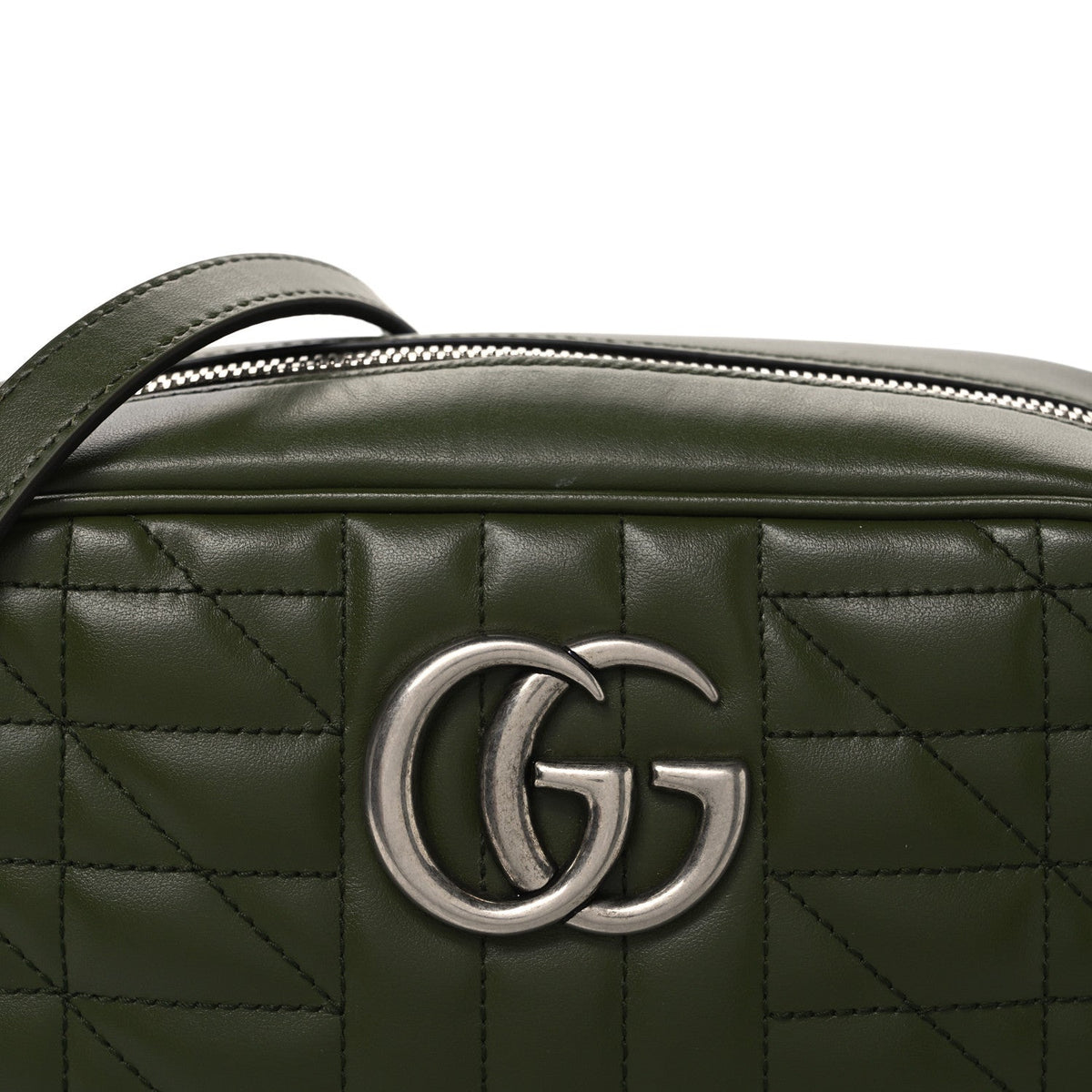 Calfskin Matelasse Aria Small GG Marmont Chain Shoulder Bag Military Wood