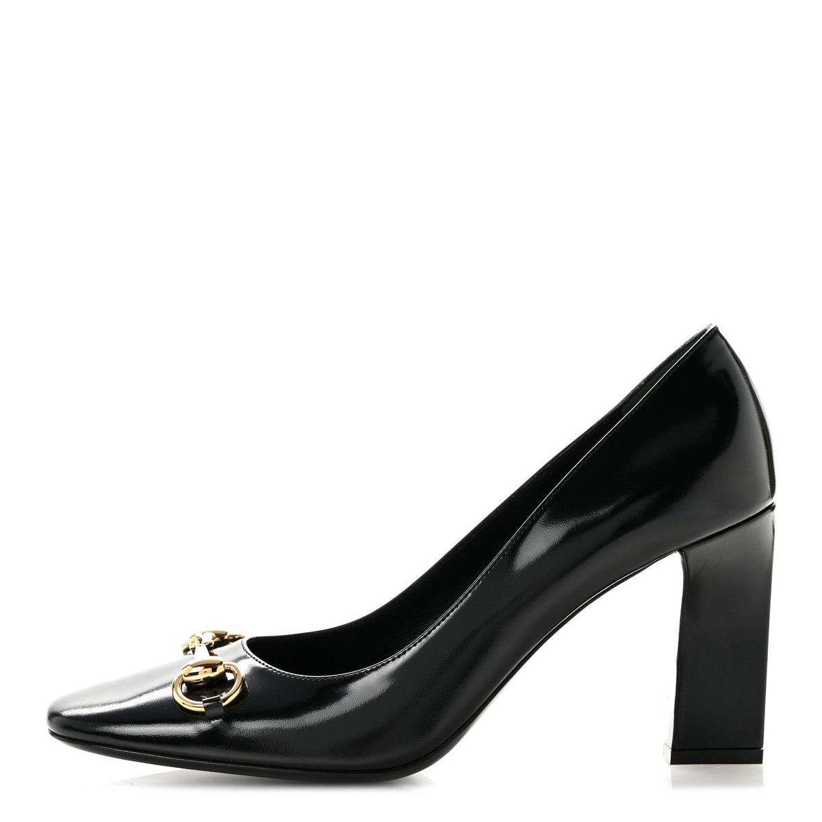 Shiny Calfskin Horsebit Signora 85mm Pumps 39 Black