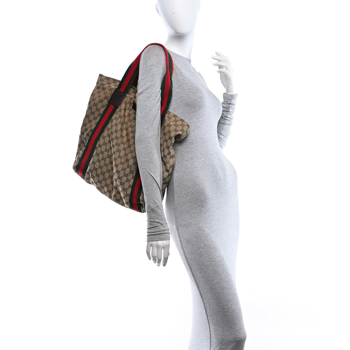 GG Monogram Medium Web Handle Vertical Tote Dark Brown
