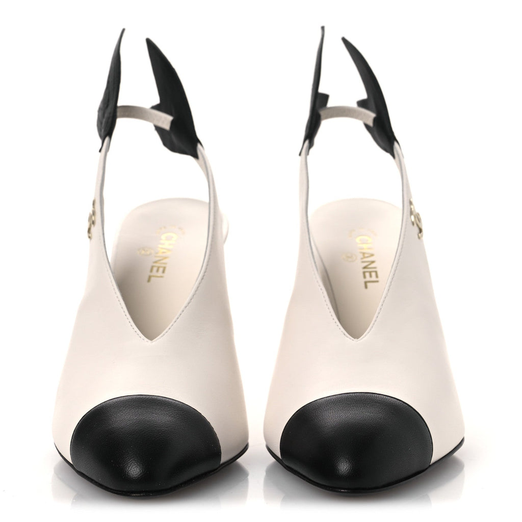 Lambskin Slingback Pumps 36.5 White Black