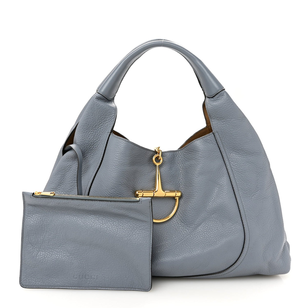 Grained Calfskin Softbit Maxi Shoulder Bag Dusty Blue