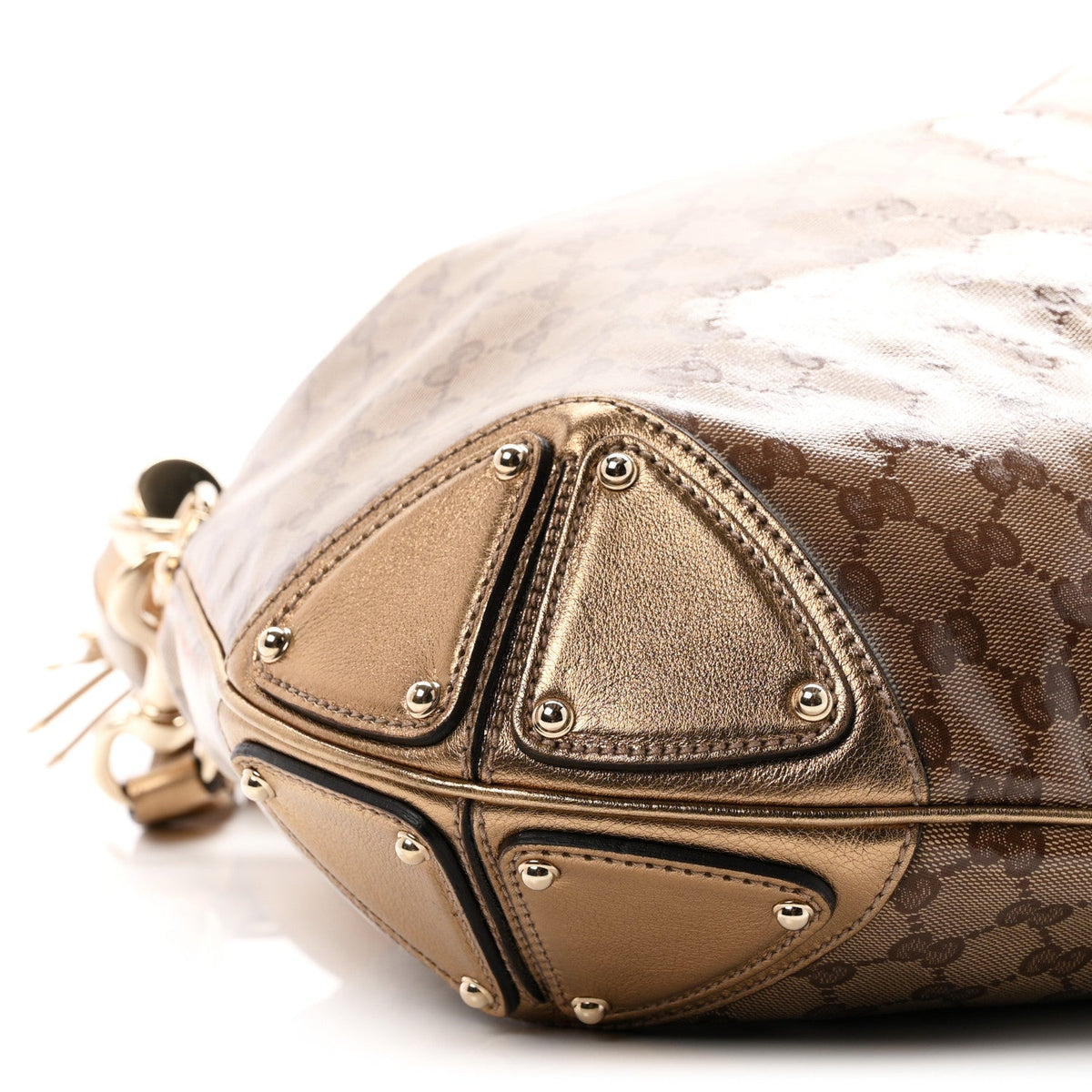 Crystal Monogram Metallic Calfskin Large Indy Top Handle Bag Beige Ebony Gold