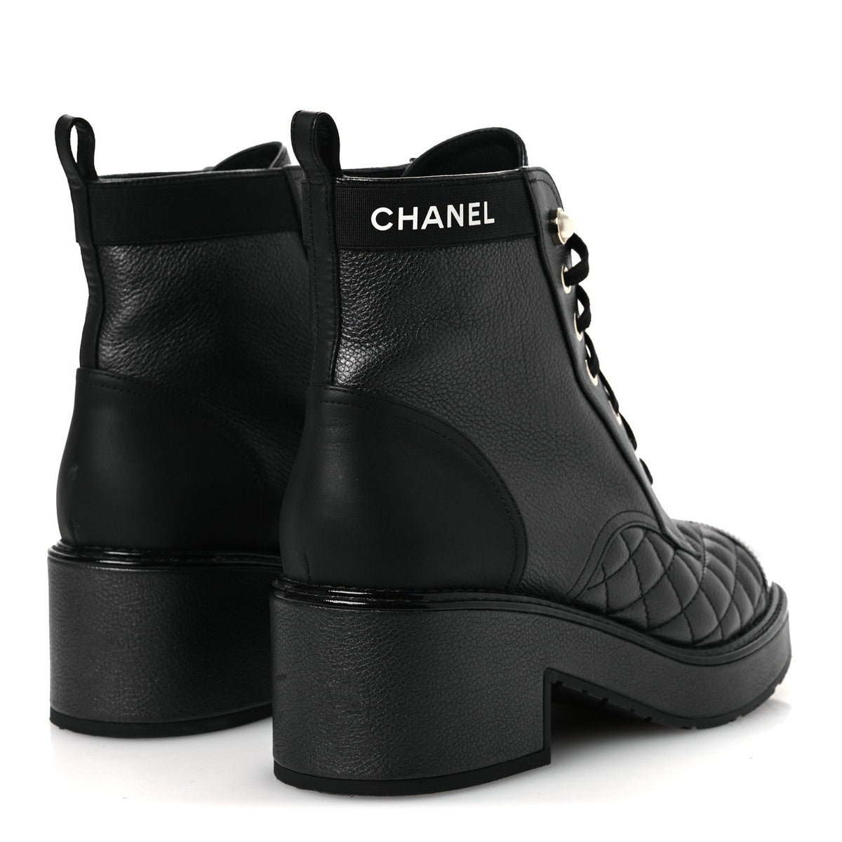 Pearly Calfskin Patent Calfskin Lace Up Combat Boots 38 Black