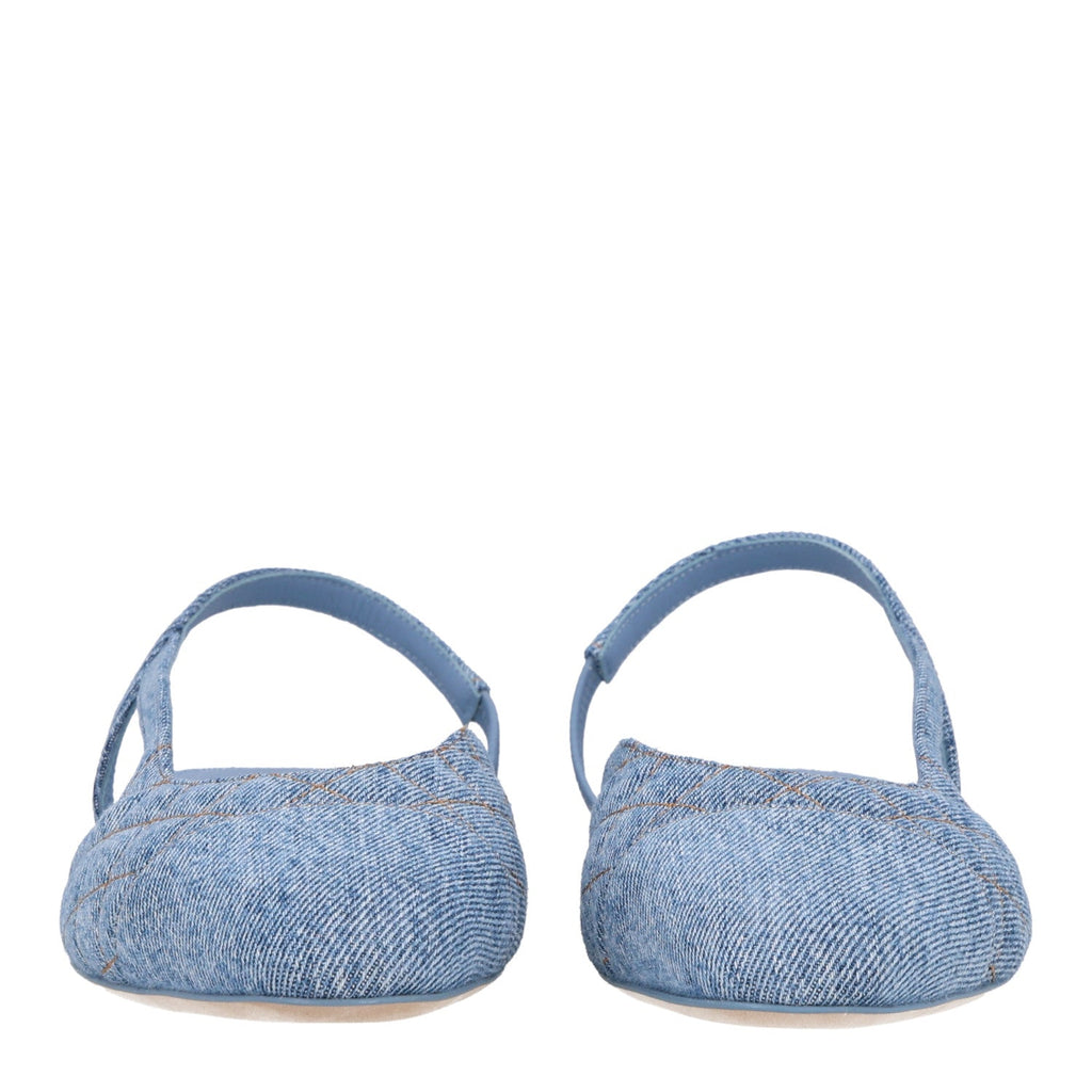 Denim Quilted Cap Toe CC Slingback Flats 40 Light Blue