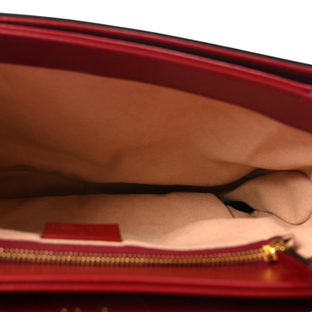 GG Supreme Monogram Azalea Calfskin Horsebit 1955 Shoulder Bag Beige Ebony New Cherry Red