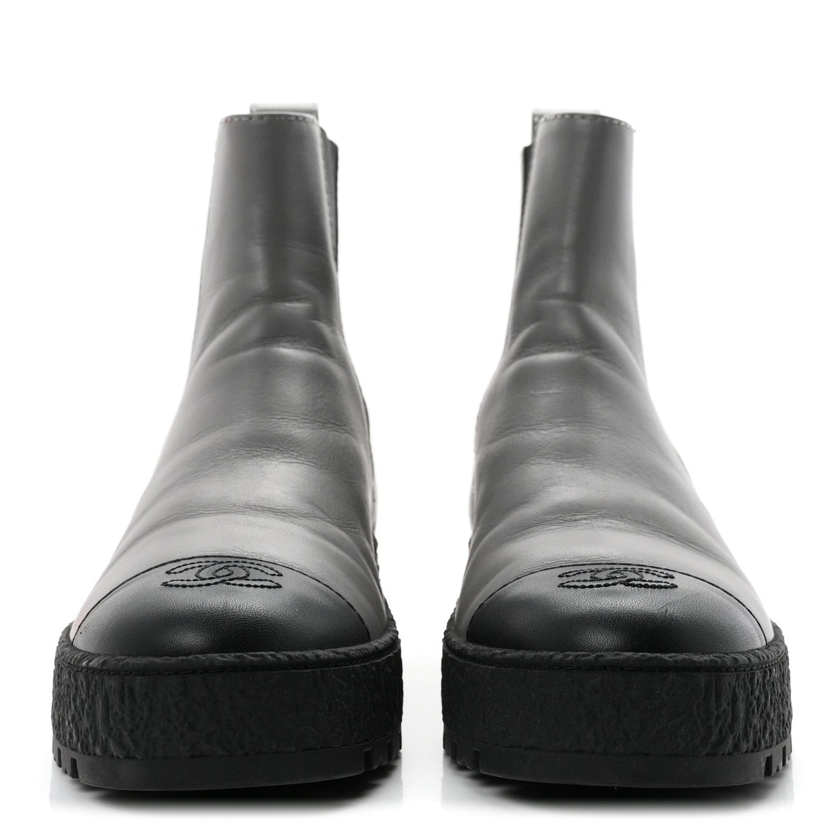 Calfskin Cap Toe CC Ankle Boots 38.5 Grey Black