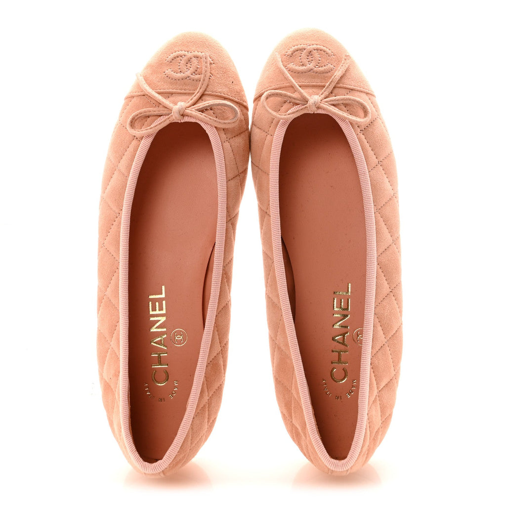 Suede Quilted Cap Toe CC Ballerina Flats 37 Light Orange