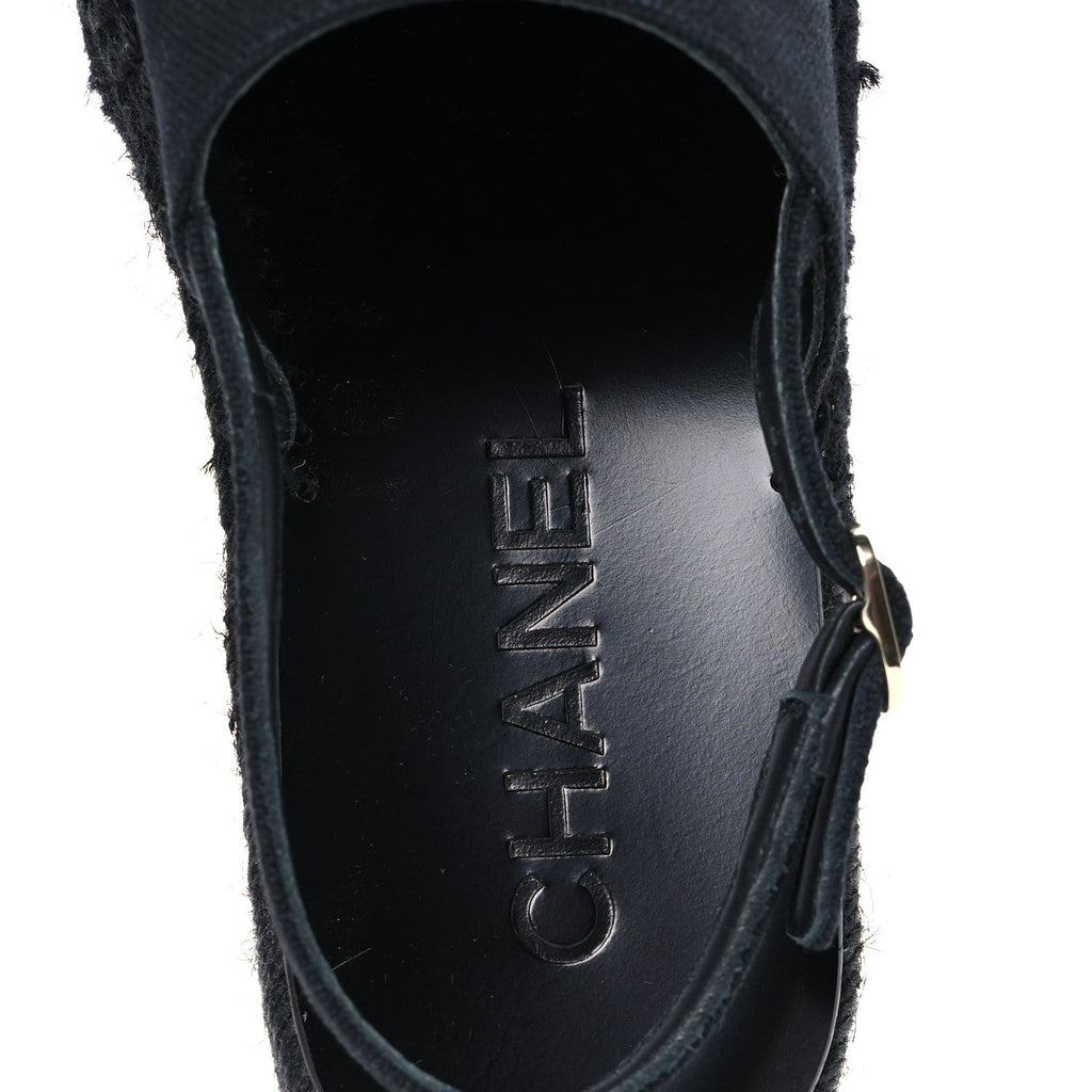Canvas Strass CC Espadrille Slingback Sandals 38 Black