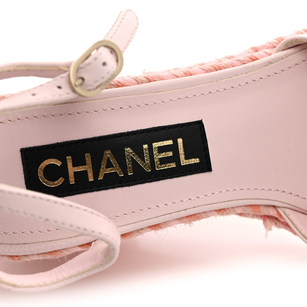 Lambskin Grosgrain CC Espadrilles Wedges 38 Pink Black