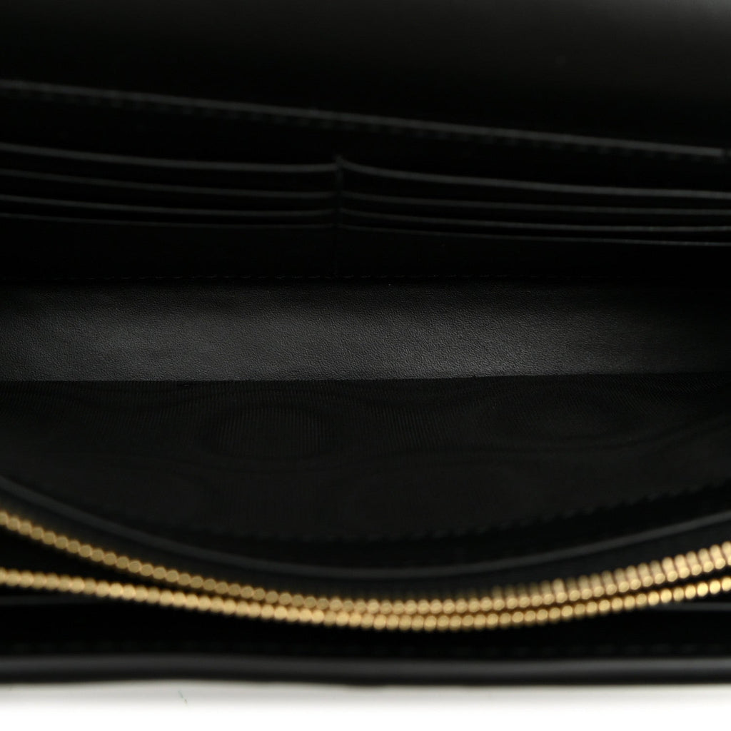 Calfskin GG Debossed Chain Wallet Black