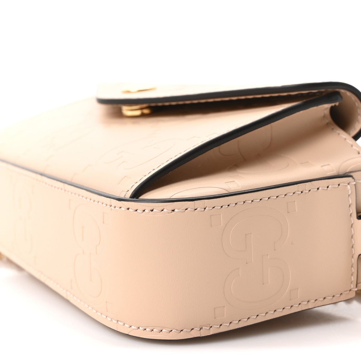 Calfskin GG Super Mini Debossed Chain Wallet Light Beige