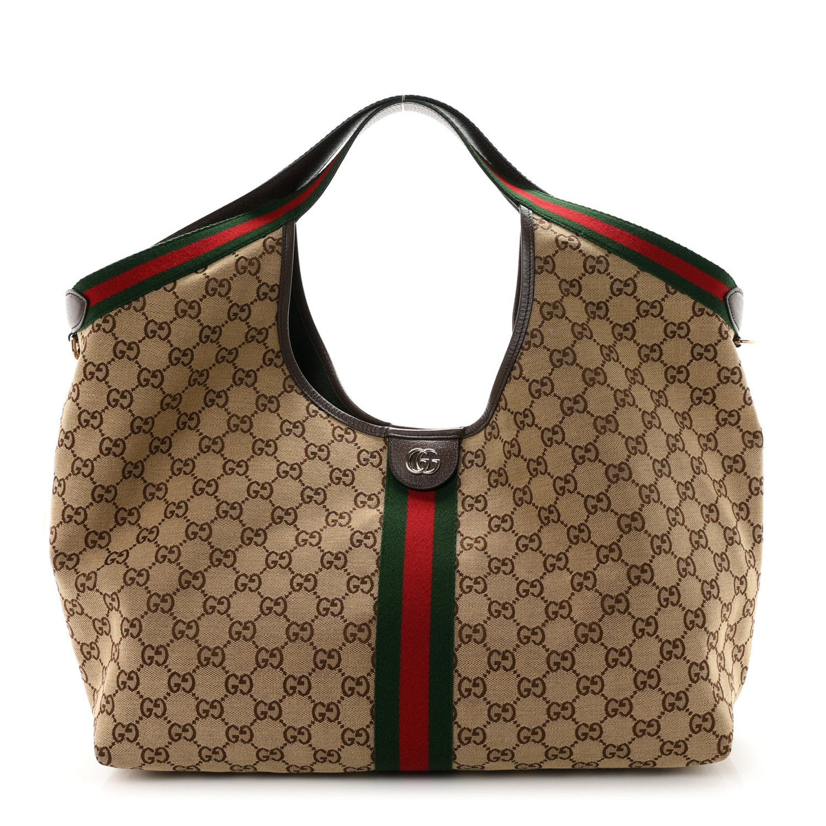 GG Monogram Web Large Giglio Tote Beige Brown