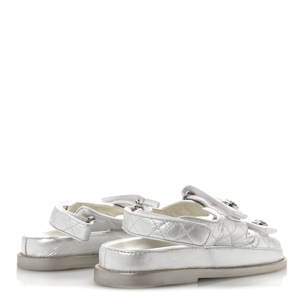 Laminated Lambskin Quilted Velcro Dad Sandals 36.5 White