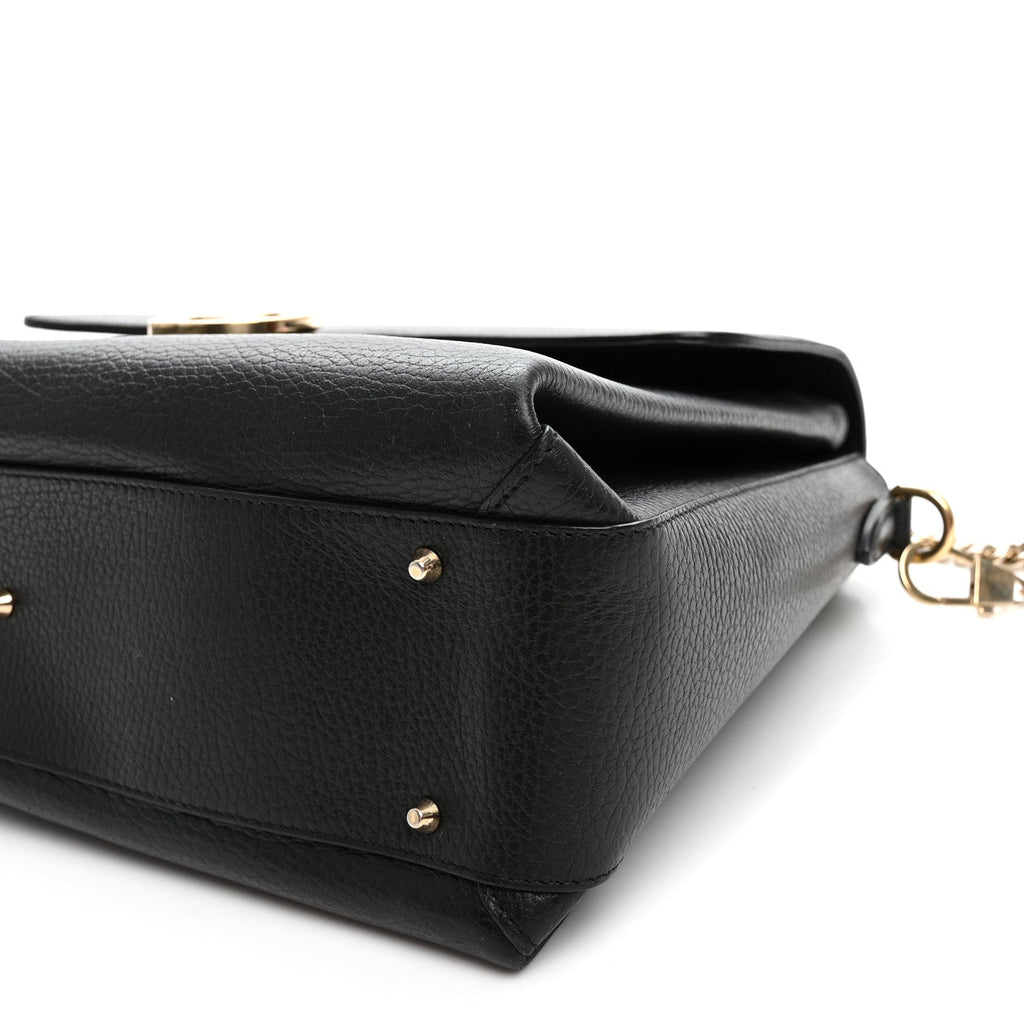 Dollar Calfskin Medium Interlocking G Top Handle Shoulder Bag Black