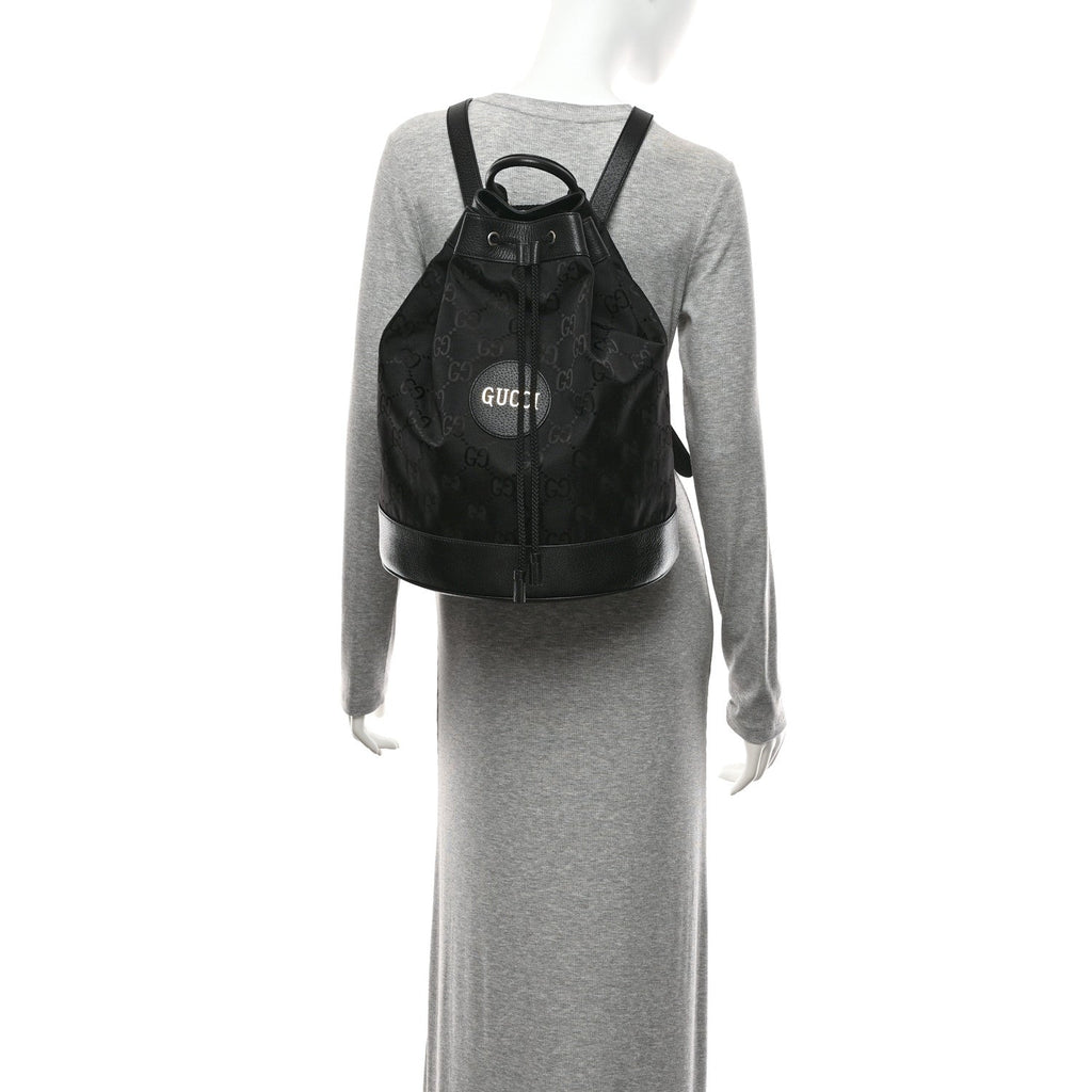 Econyl Nylon Monogram Off The Grid Drawstring Bucket Backpack Black