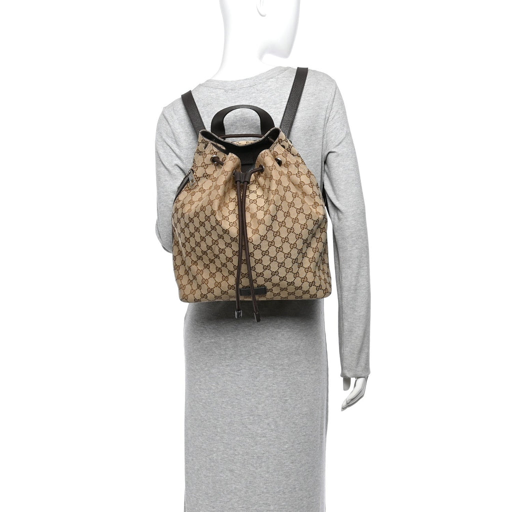 Monogram Dollar Calfskin O Drawstring Backpack Beige Ebony Testa di Moro Dark Chocolate