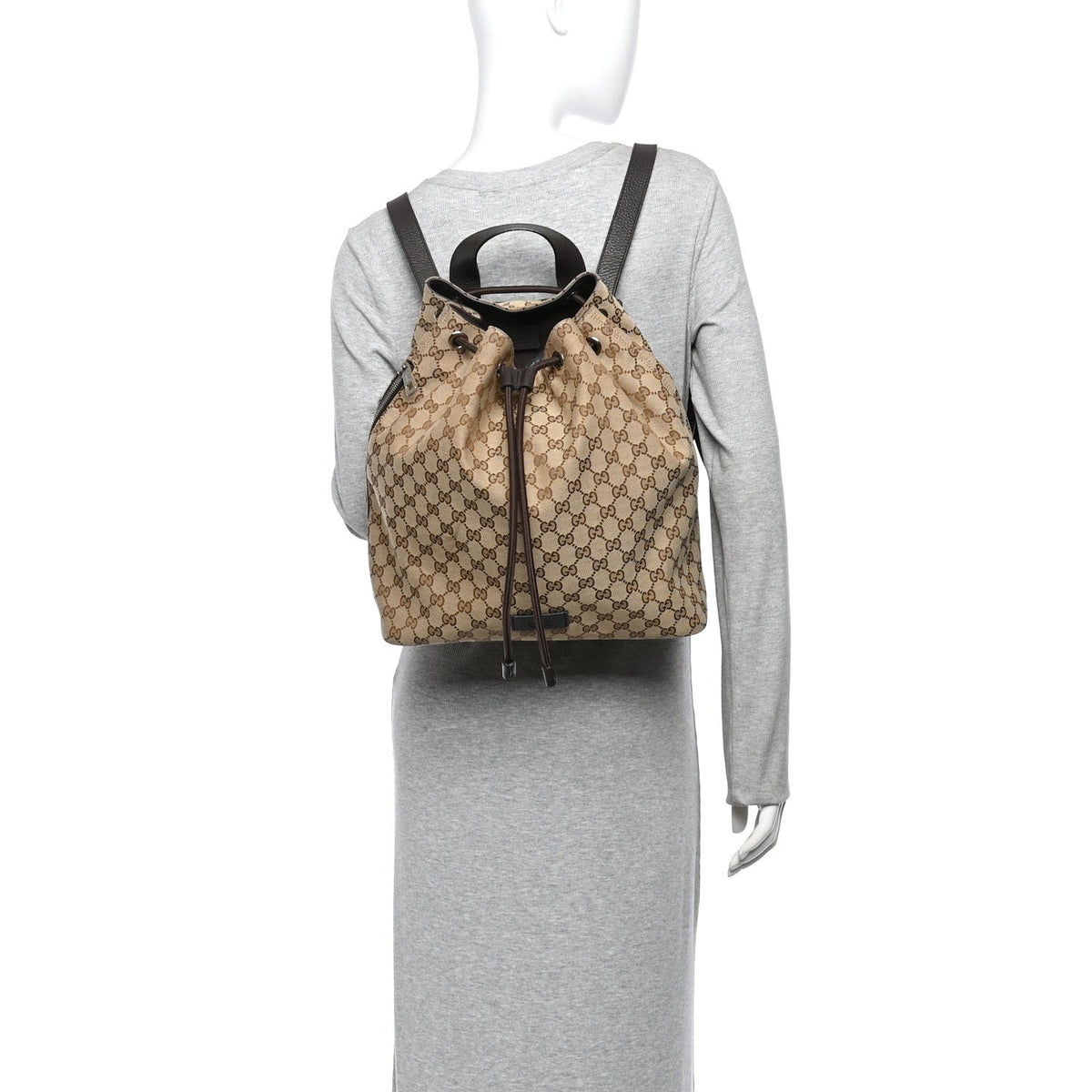 Monogram Dollar Calfskin O Drawstring Backpack Beige Ebony Testa di Moro Dark Chocolate