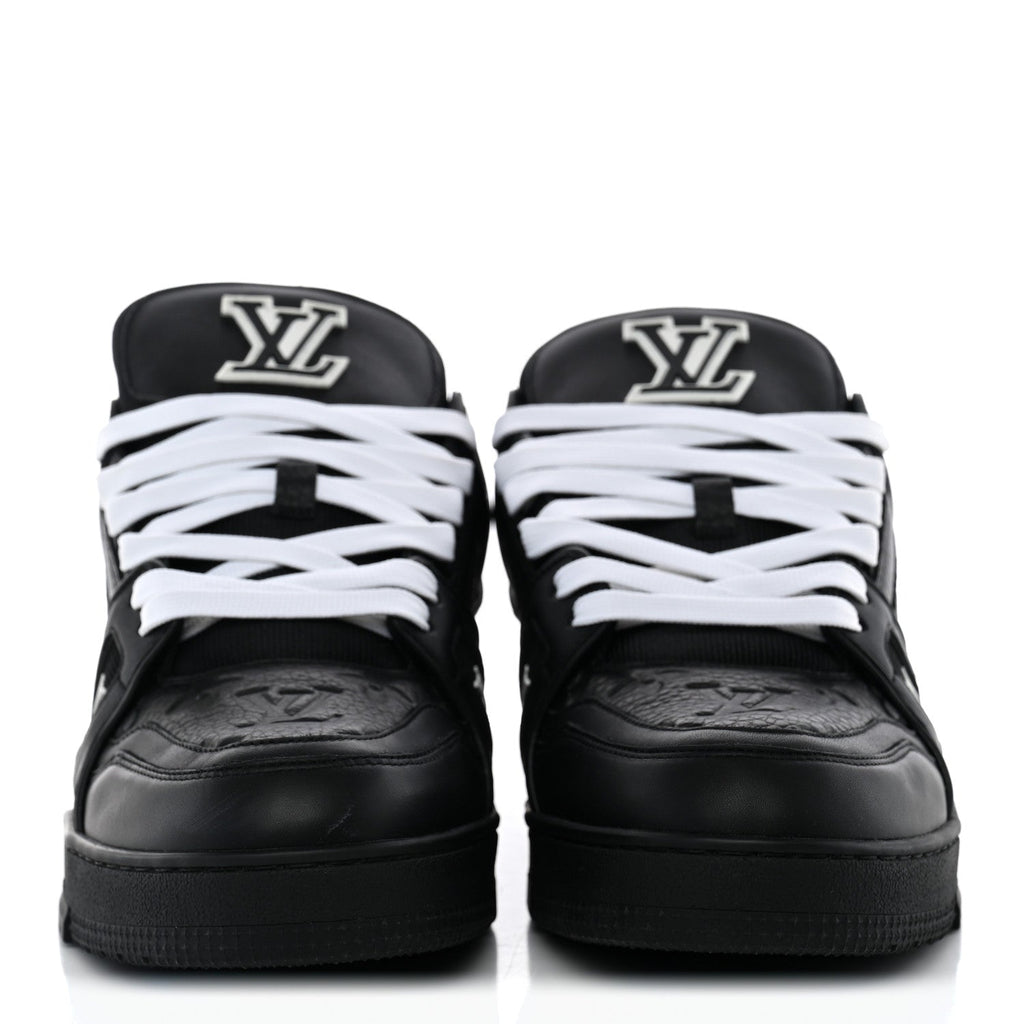 Calfskin Embossed Monogram Mens LV Trainer Sneakers 8.5 Black