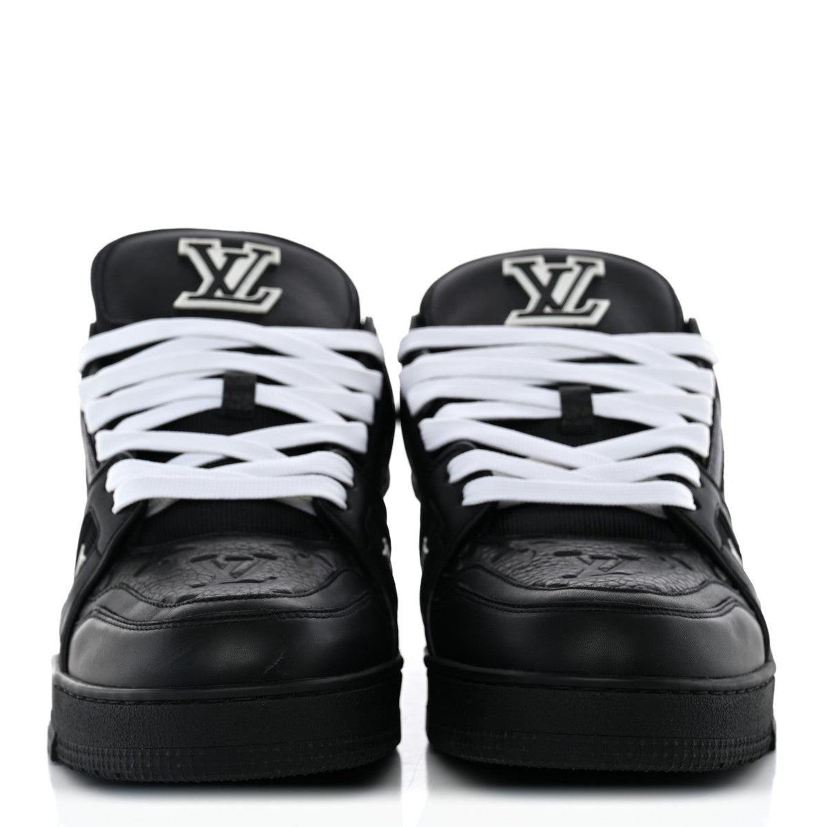 Calfskin Embossed Monogram Mens LV Trainer Sneakers 8.5 Black