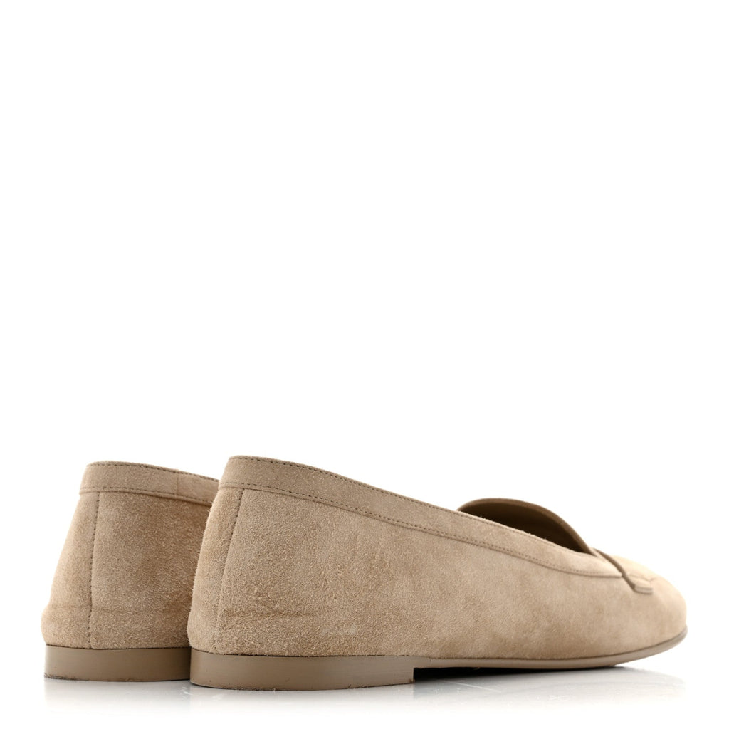 Suede Crystal CC Mocassin Loafers 39.5 Beige