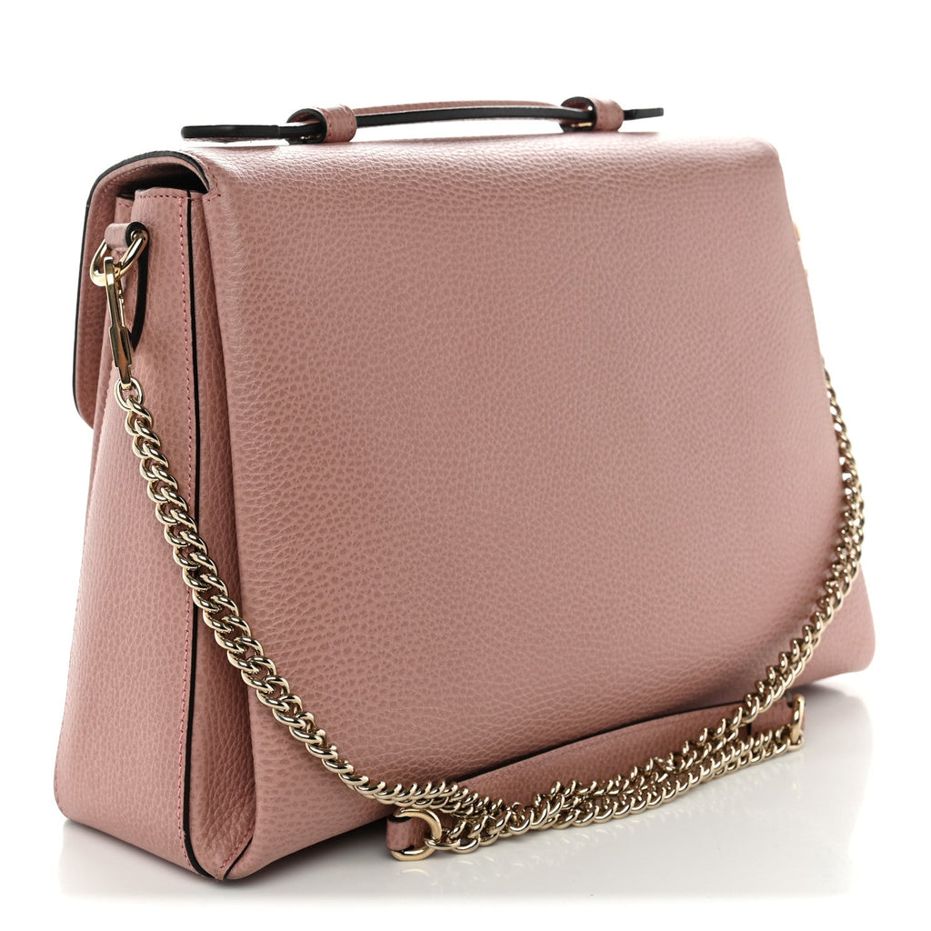 Dollar Calfskin Medium Interlocking G Top Handle Shoulder Bag Soft Pink