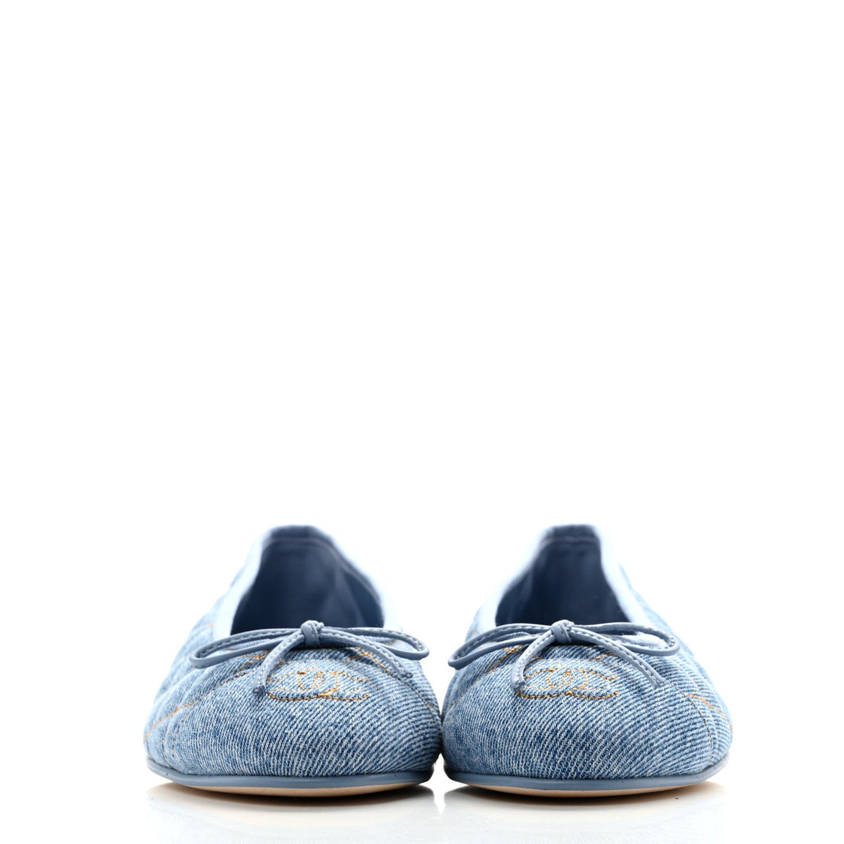 Denim Quilted CC Cap Toe Ballerina Flats 37 Light Blue