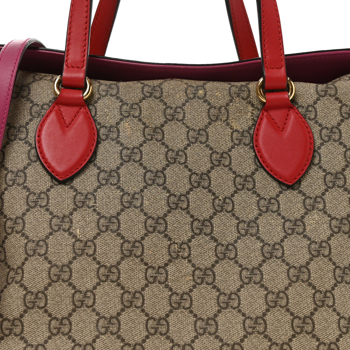 GG Supreme Monogram Linea A Foldover Tote Beige Hibiscus Red New Rosette