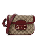 GG Supreme Monogram Horsebit 1955 Soft Small Shoulder Bag Beige Ebony Rosso Ancora