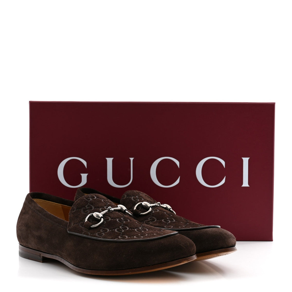 Luxury Suede GG Monogram Horsebit Mens Jordy Loafers 8 Night Cocoa