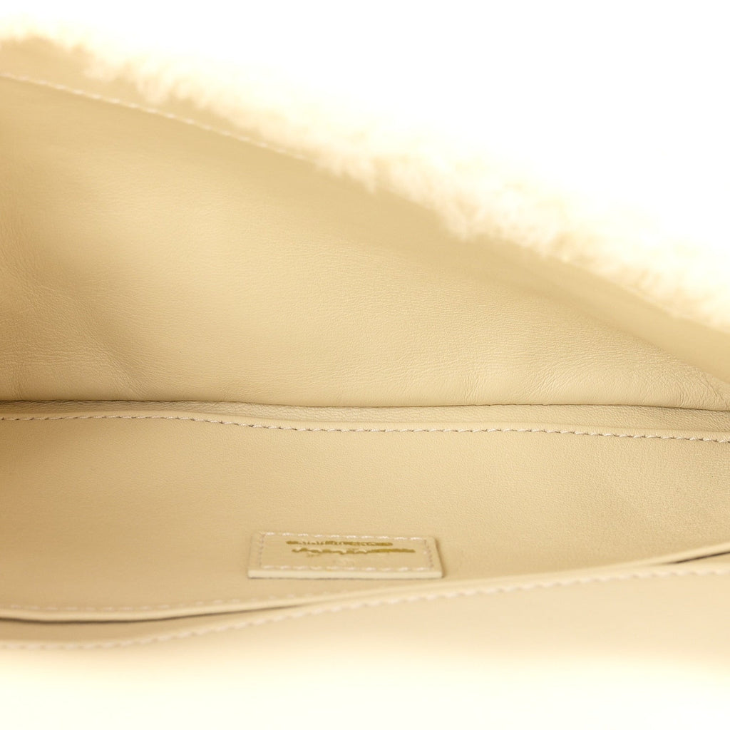 Merino Wool Medium Maxi Horsebit Chain Shoulder Bag Off White