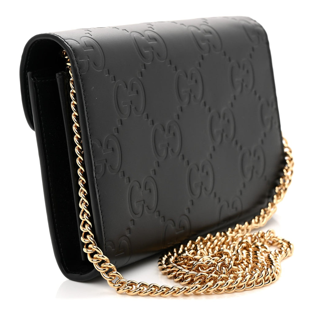 Calfskin GG Debossed Chain Wallet Black