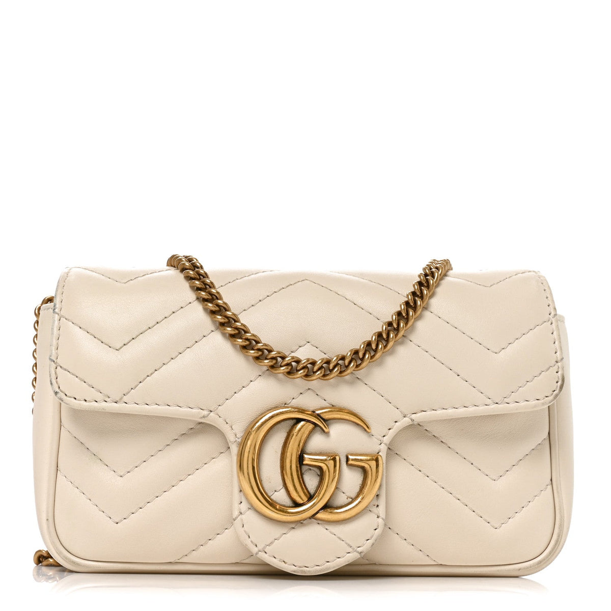 Calfskin Matelasse Super Mini GG Marmont Shoulder Bag White