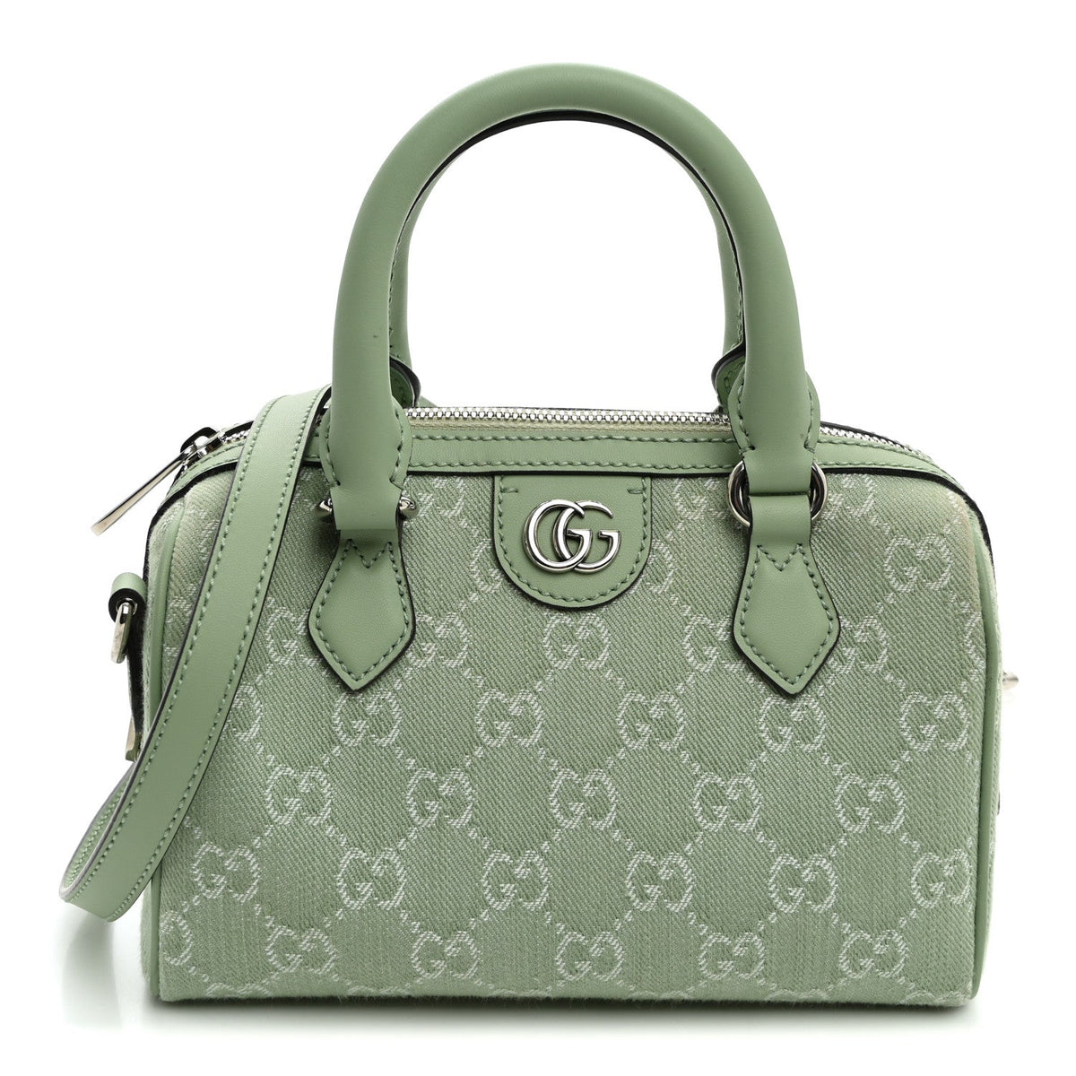 Denim GG Monogram Calfskin Mini Ophidia Top Handle Bag Pale Green
