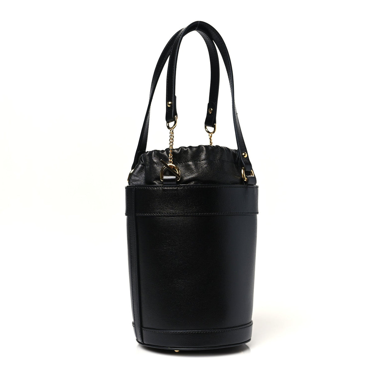 Azalea Sakai Calfskin Small Horsebit 1955 Drawstring Bucket Bag Black
