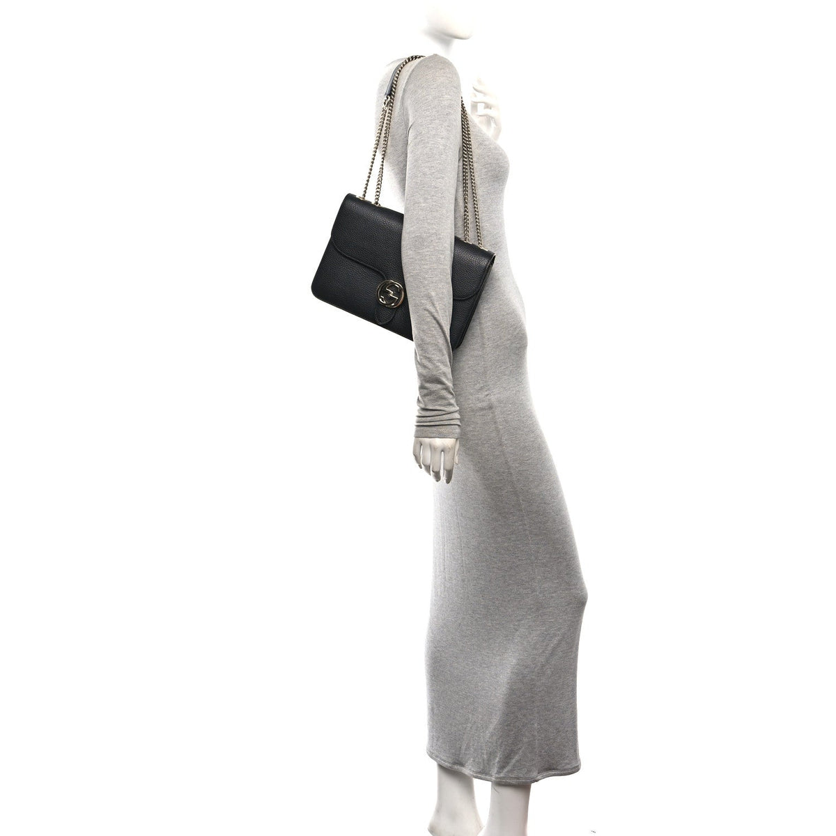 Dollar Calfskin Interlocking G Shoulder Bag Black