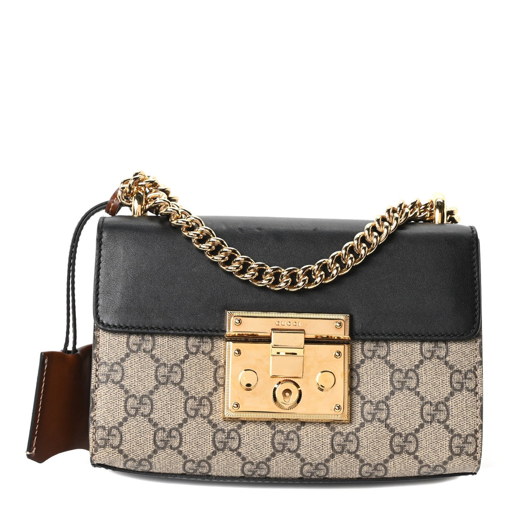 GG Supreme Monogram Calfskin Small Padlock Shoulder Bag Beige Black Cuir