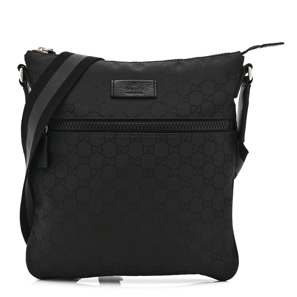 Nylon Monogram Medium Flat Messenger Bag Black