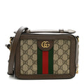 GG Supreme Monogram Mini Ophidia Top Handle Shoulder Bag Brown