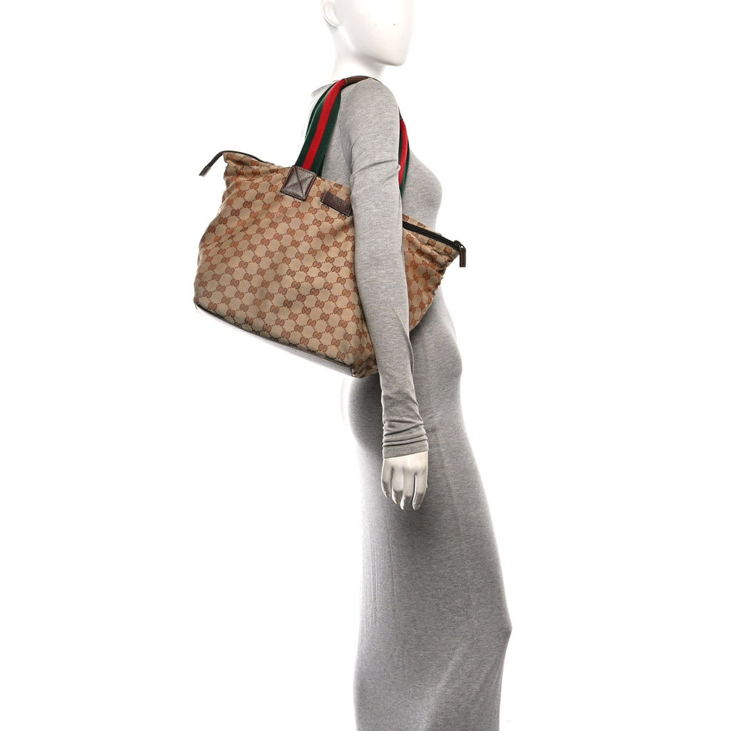 Monogram Large Web Handle Bucket Tote Dark Brown