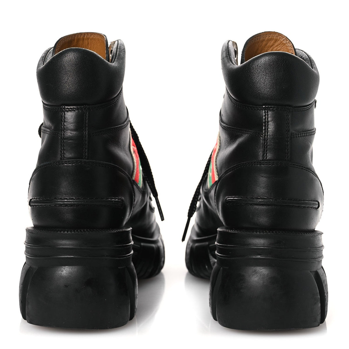 Quebec Calfskin Web Womens Interlocking G Lace Up Combat Boots 38 Black Mystic White Green Red