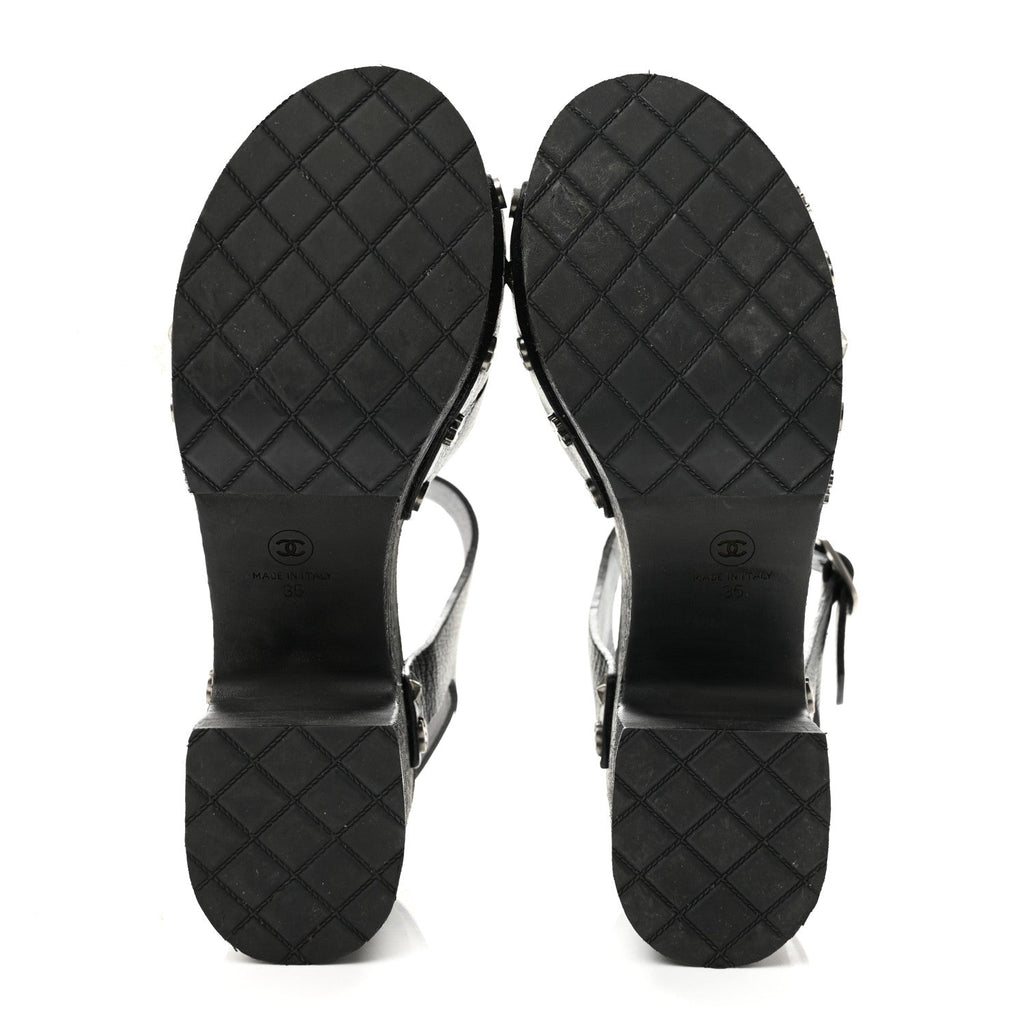 Goatskin Studded Platform Sandals 35 Black